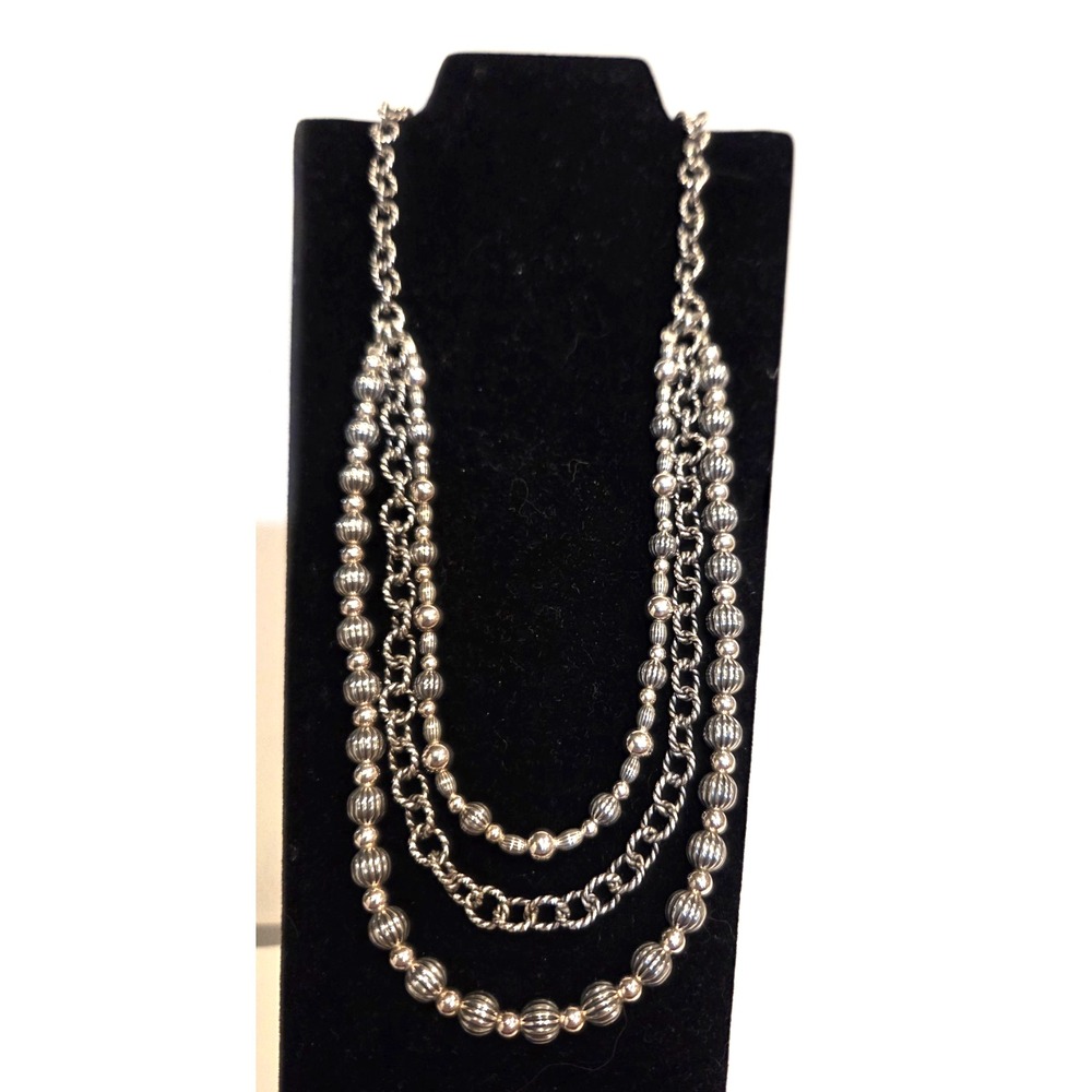 Necklace - Carolyn Pollack RELIOS Sterling Silver 3 Strand Chain  & Ribbed Beads